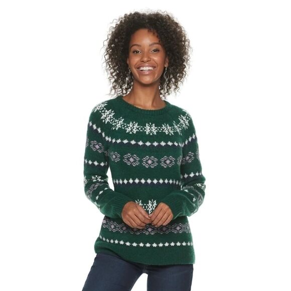 {Sonoma} Green Fairisle Pattern Pullover Sweater - Picture 1 of 7